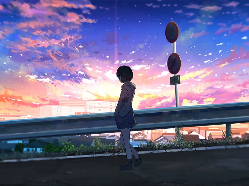 Download wallpaper x girl alone road anime art cartoon pocket pc pda hd background