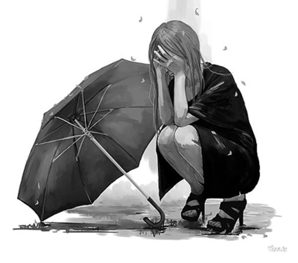 Lonely cartoon girl black and white cryg wallpaper for mobile
