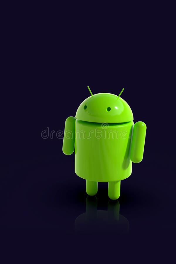 Android logo robot character d on dark background editorial image