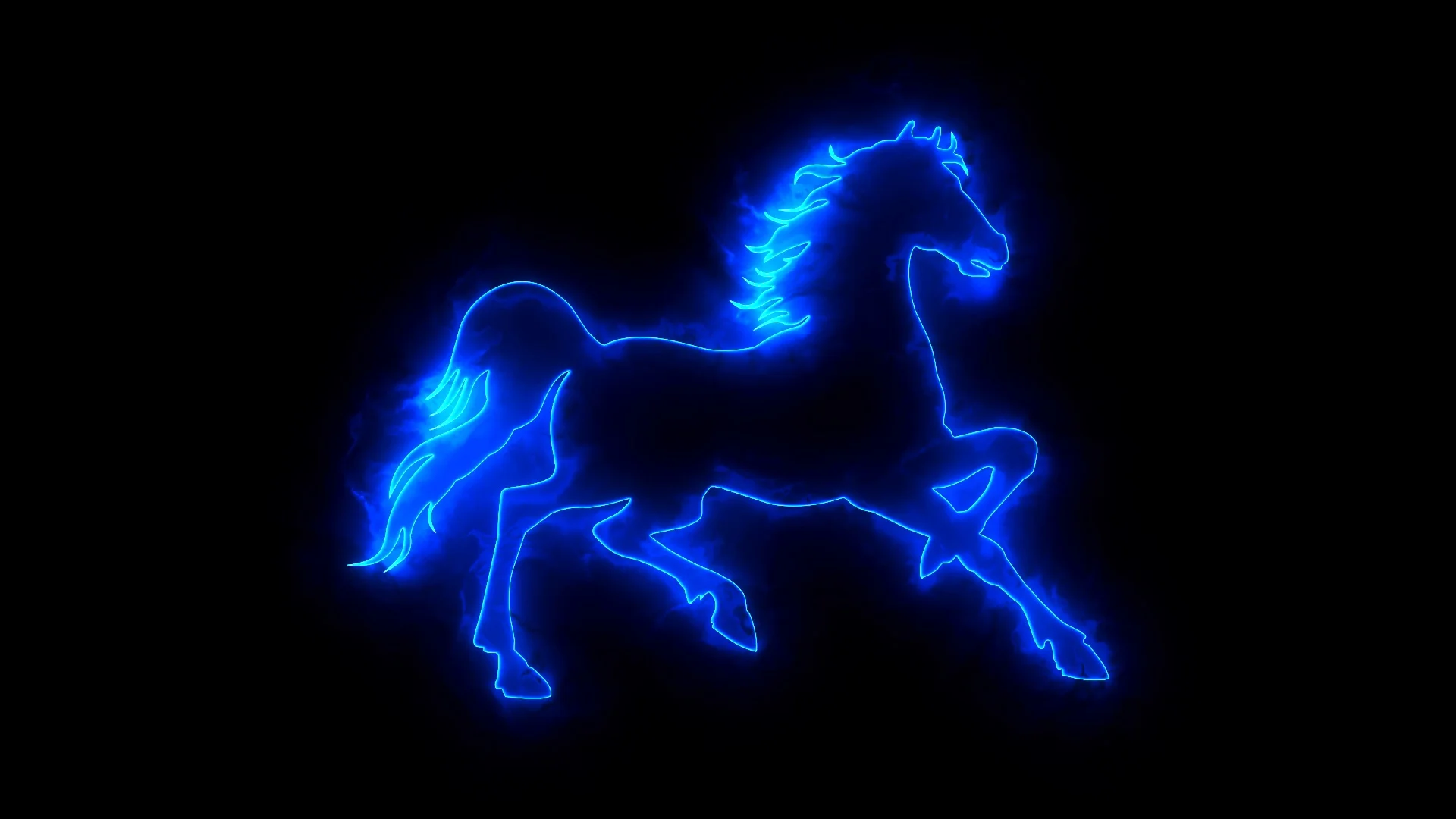 Blue neon horse running in the wind anim stock video