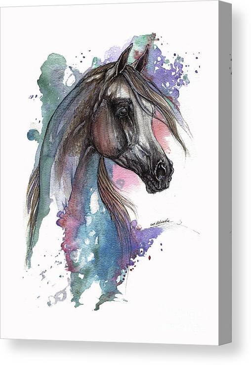 Arabian horse on blue and pink background canvas print canvas art by ang el