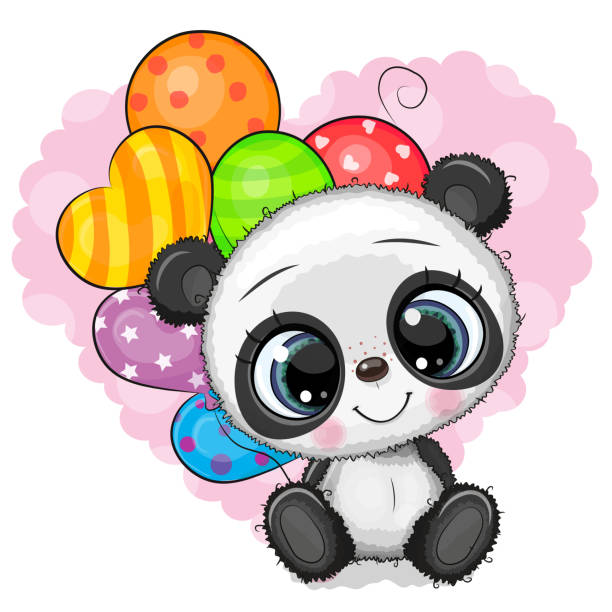 Cute cartoon panda with balloons stock illustration