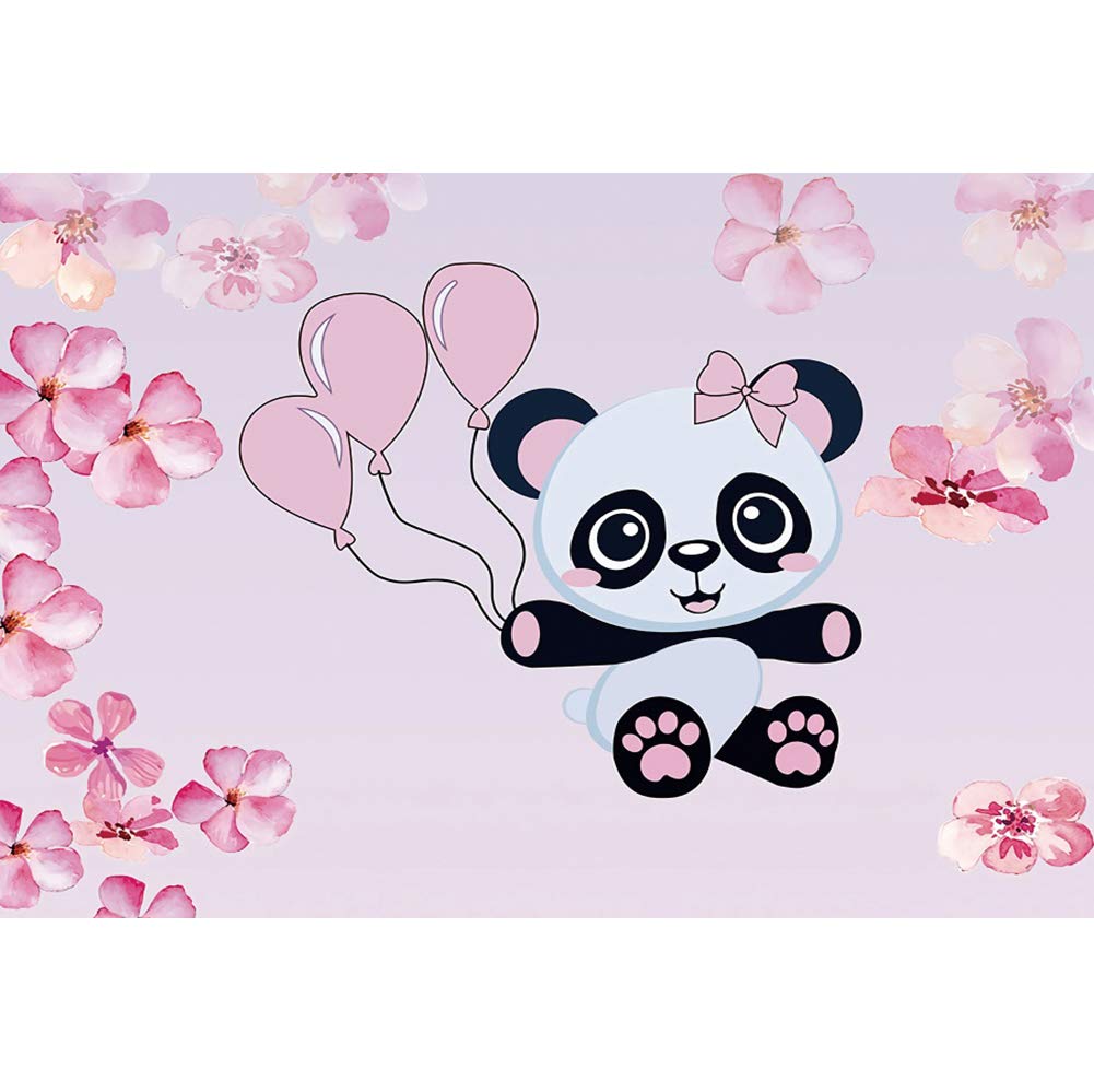 Baocicco xft cute panda with pink bow backdrop spring pink flowers pink balloons cartoon panda birthday party supplies for little girls wallpaper decoration photo booth props video electronics