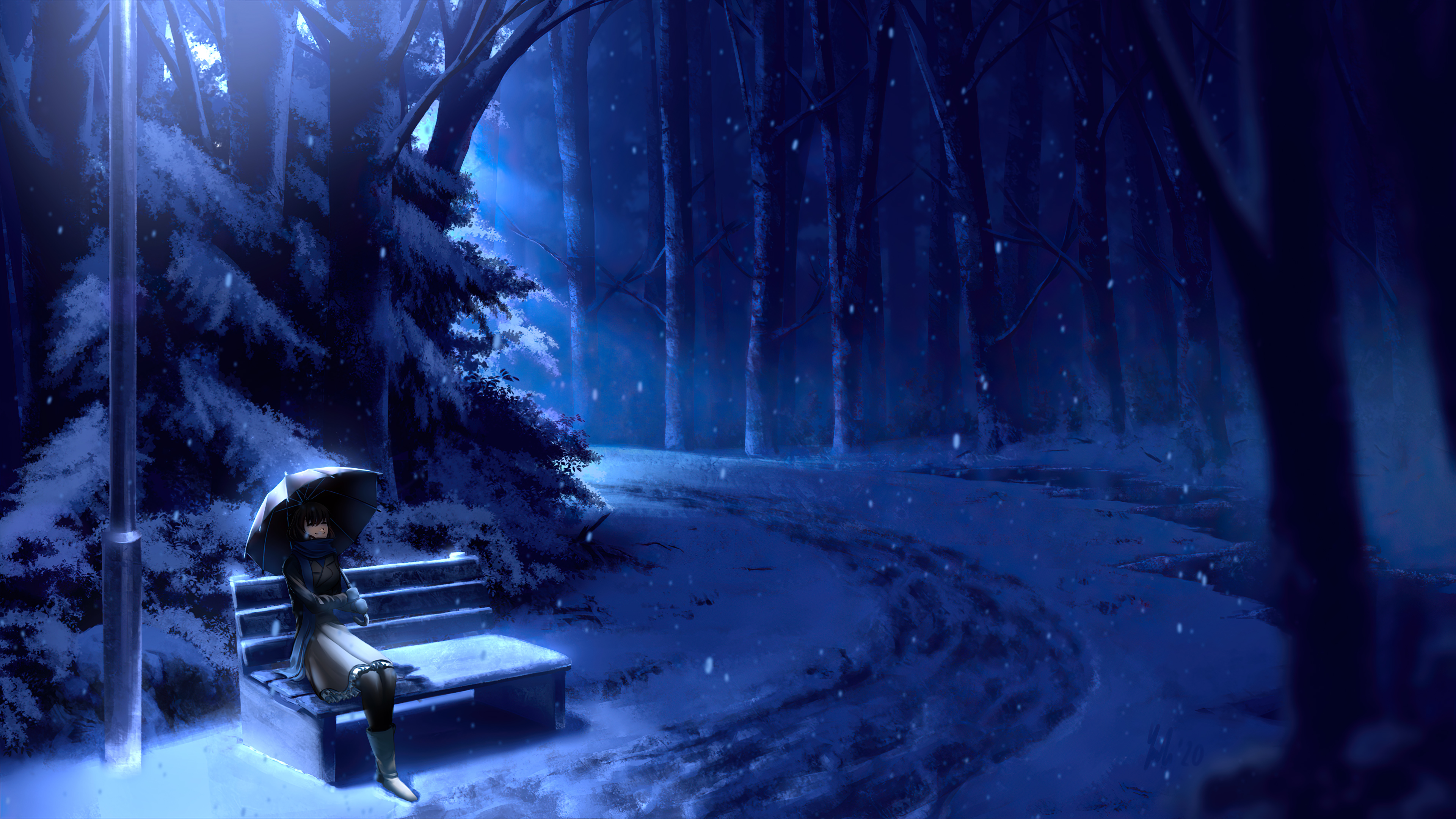 Winter night anime forest wallpapers