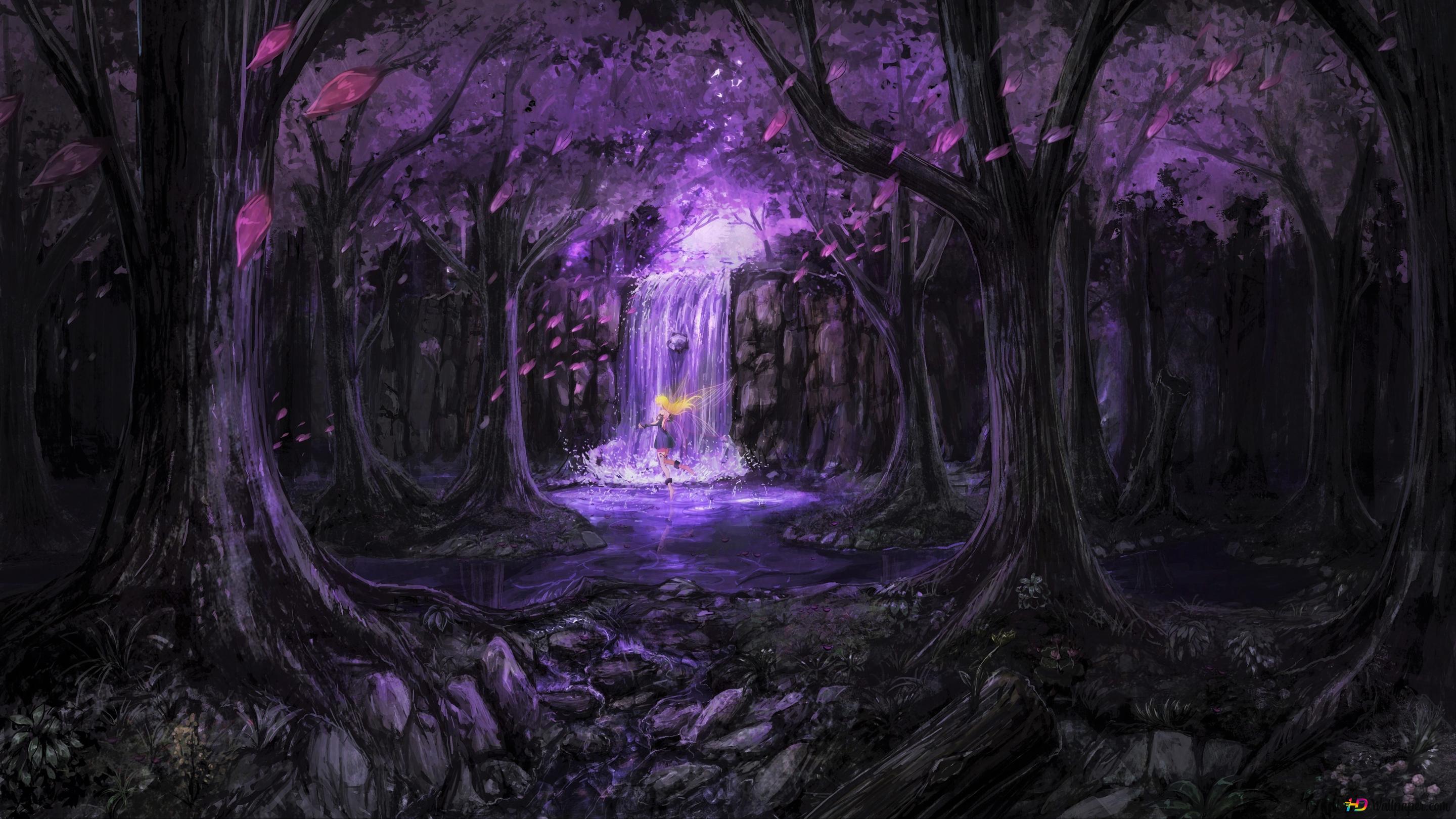Fairy in purple fantasy forest k wallpaper download