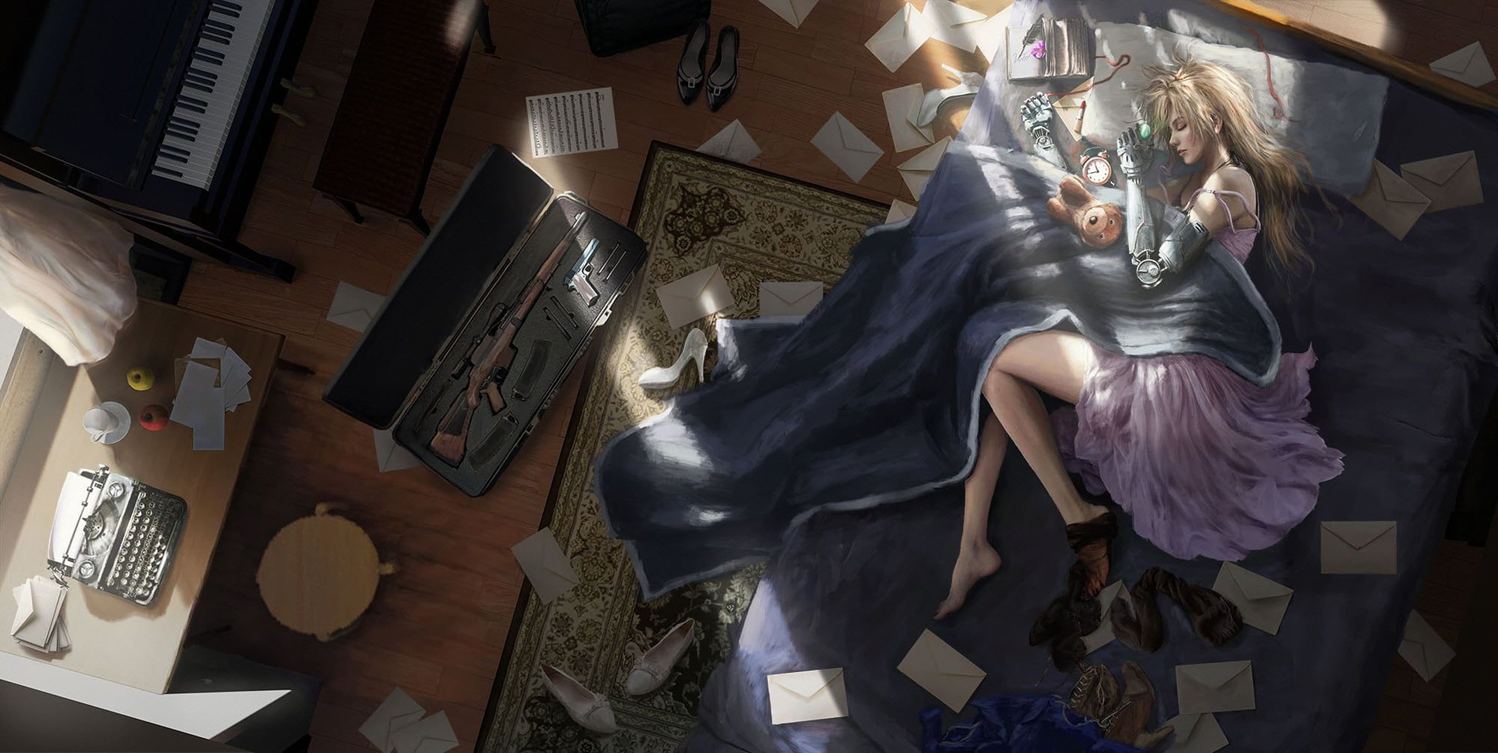 Wallpaper Cyberpunk, Anime, Retro Punk Anime Girl Lying on Bed, Purple,  Violet, Background - Download Free Image