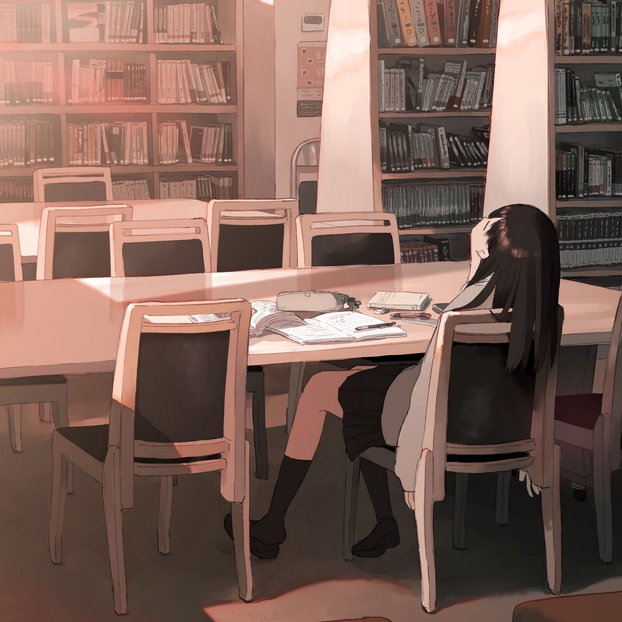 Download wallpaper x girl library study anime ipad ipad ipad mini for parallax hd background