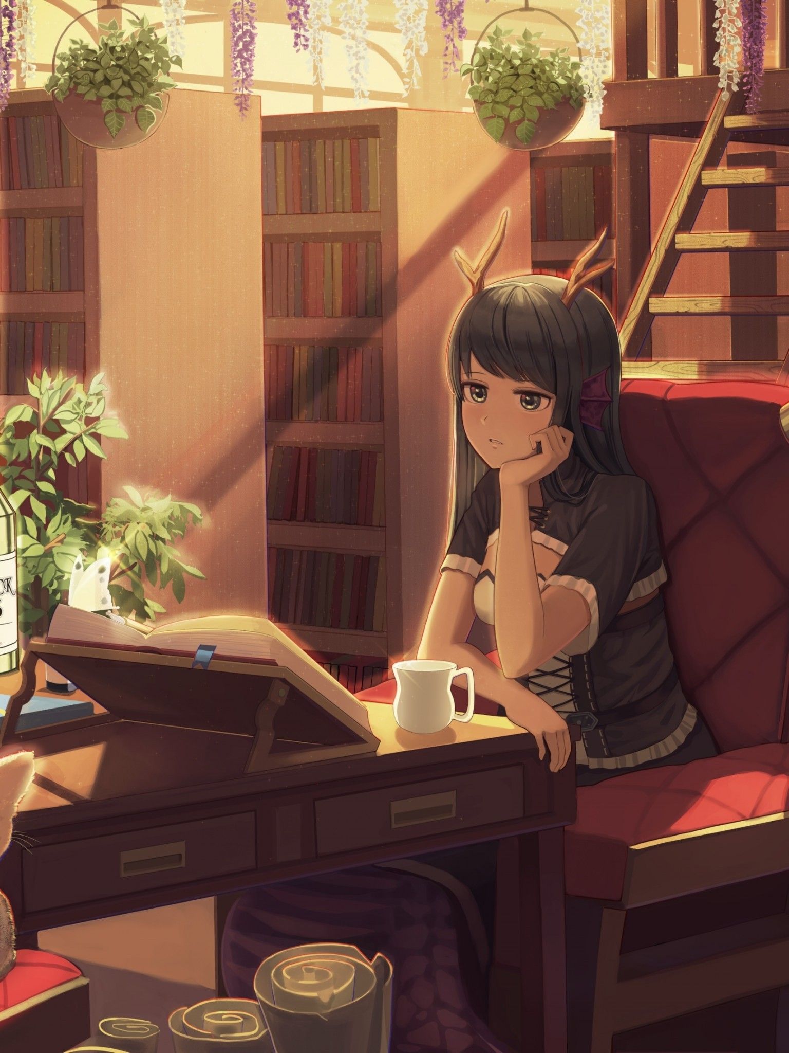 Anime girl studying wallpapers