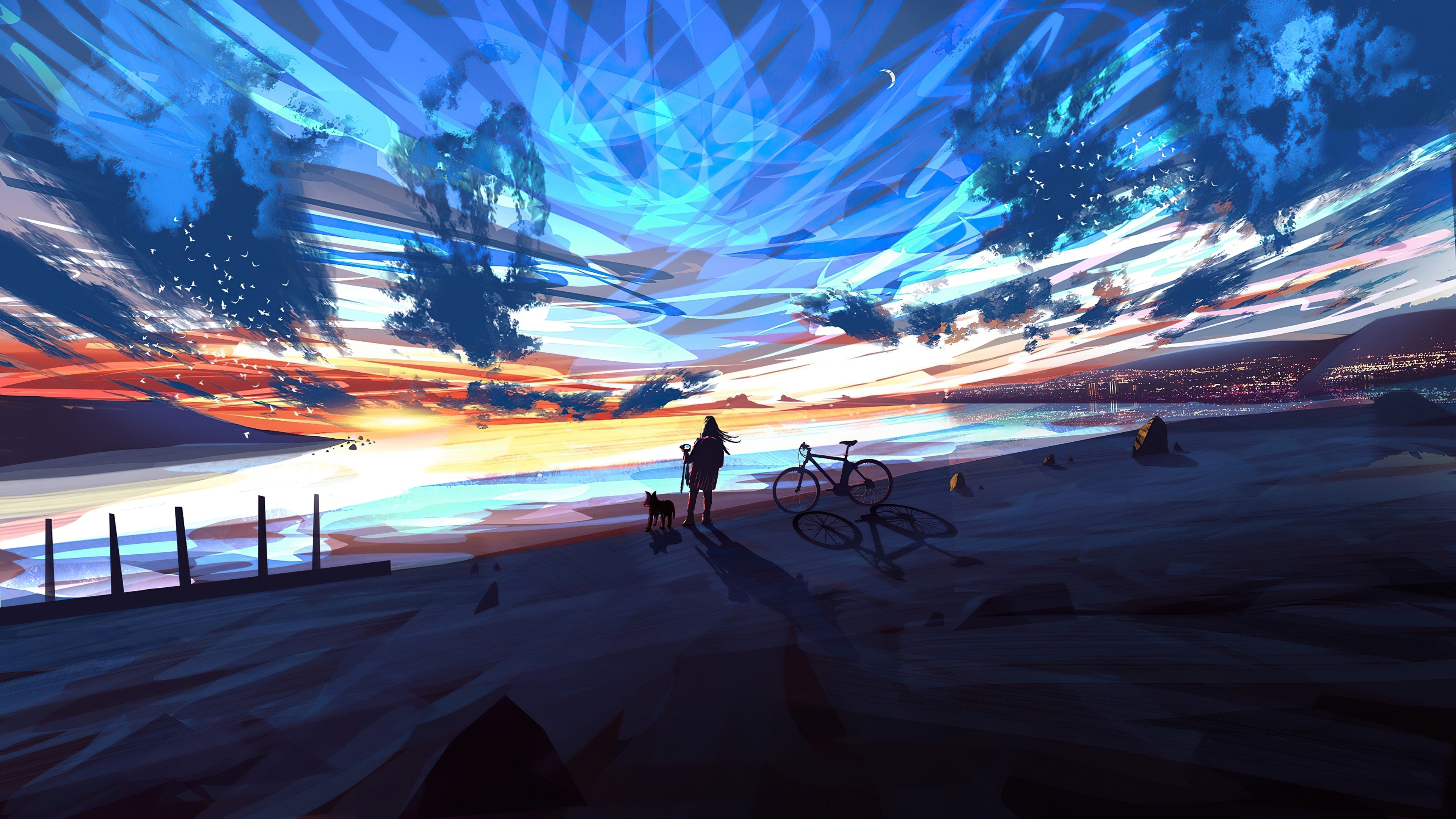 Anime girl looking at the fantastic sky desktop wallpapers x