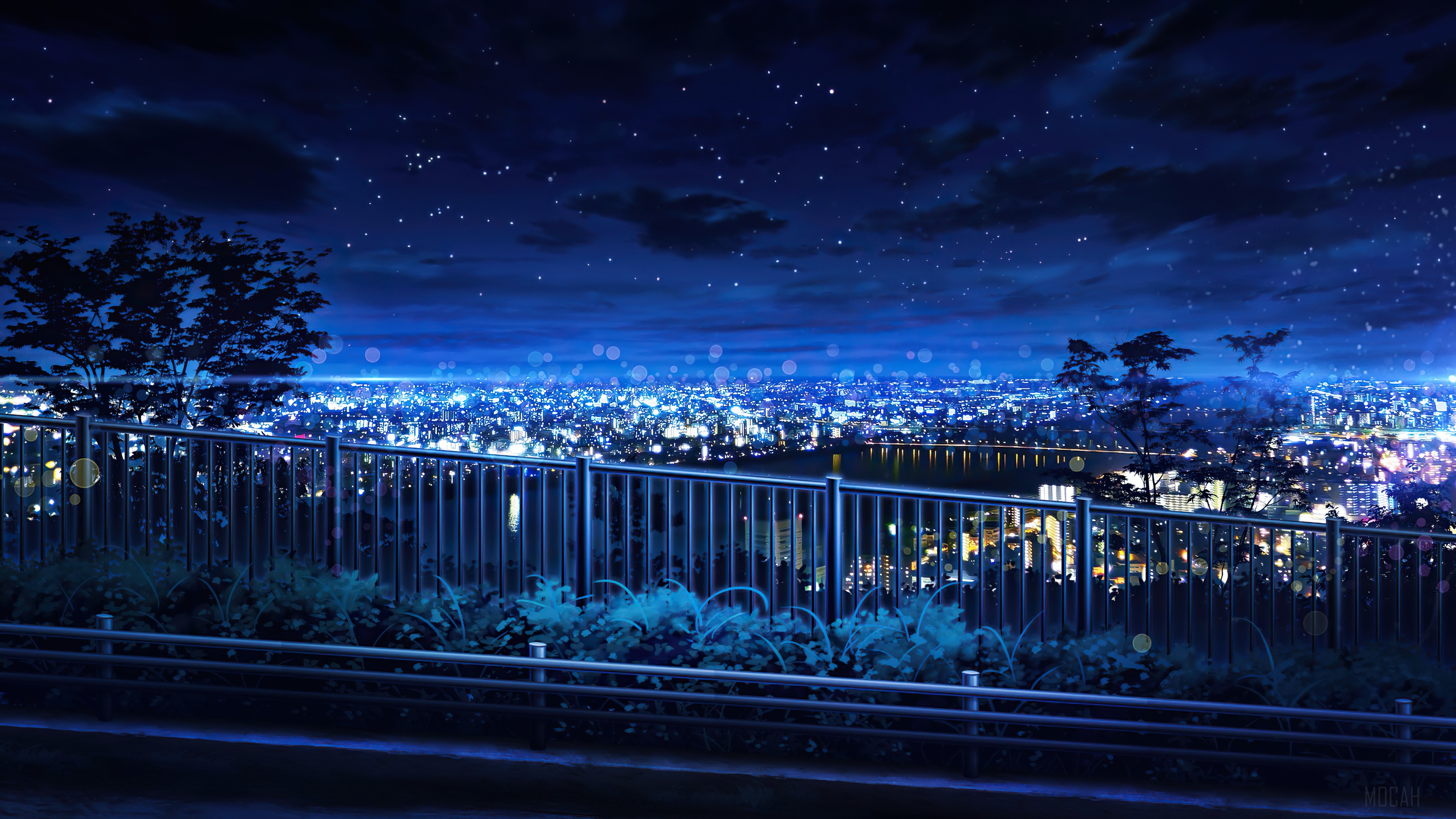 Night sky city anime scenery k