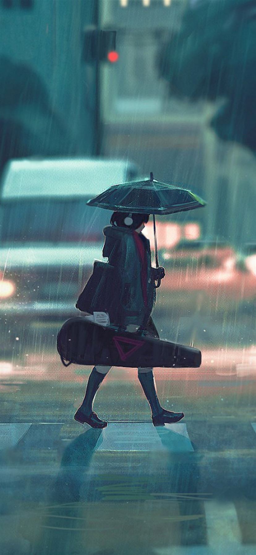 Rainy day anime paint girl iphone wallpapers free download