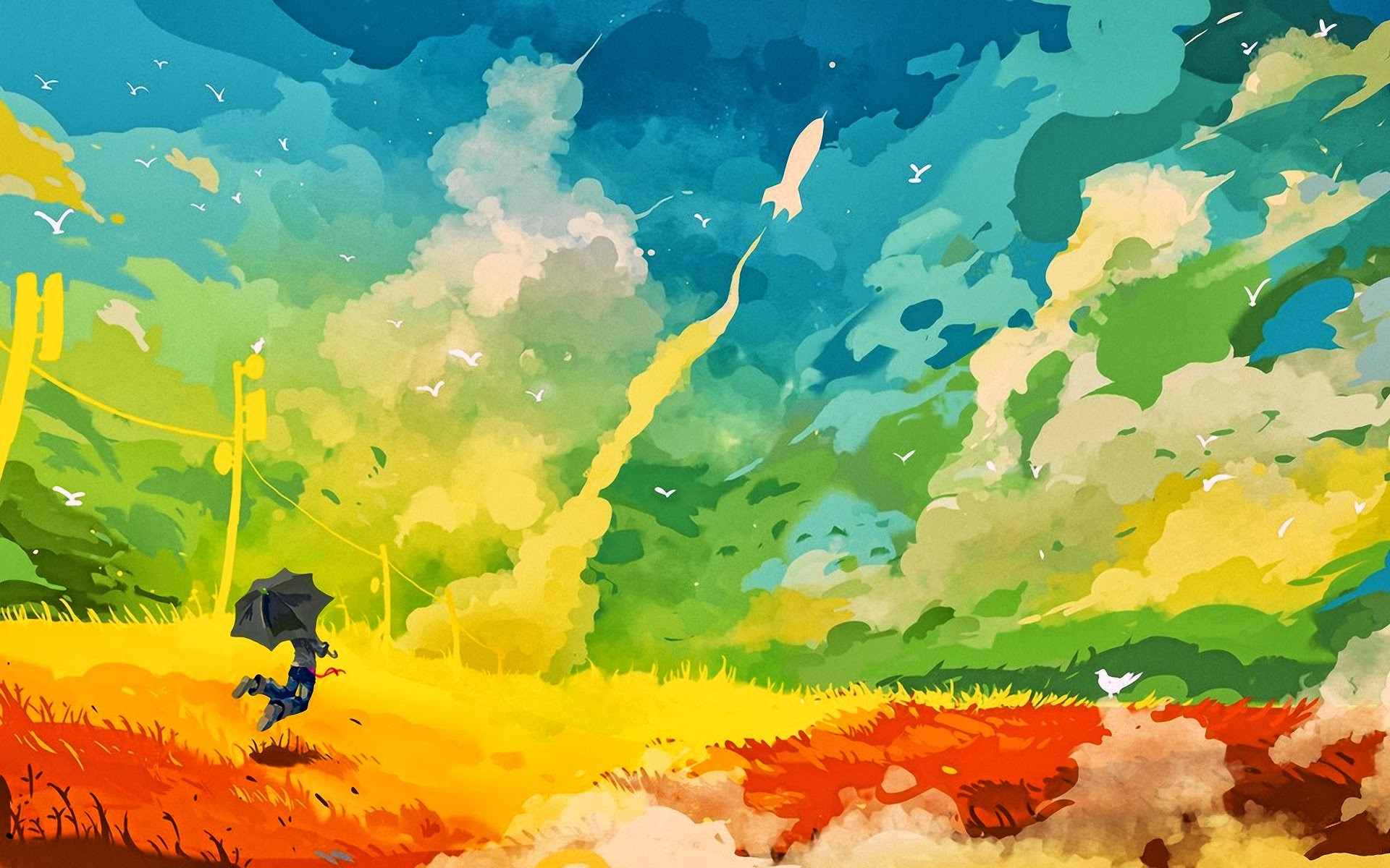 Wallpaper sunlight painting illustration fantasy art anime sky umbrella wind rocket flower meadow puter wallpaper modern art ecosystem acrylic paint watercolor paint impressionist x