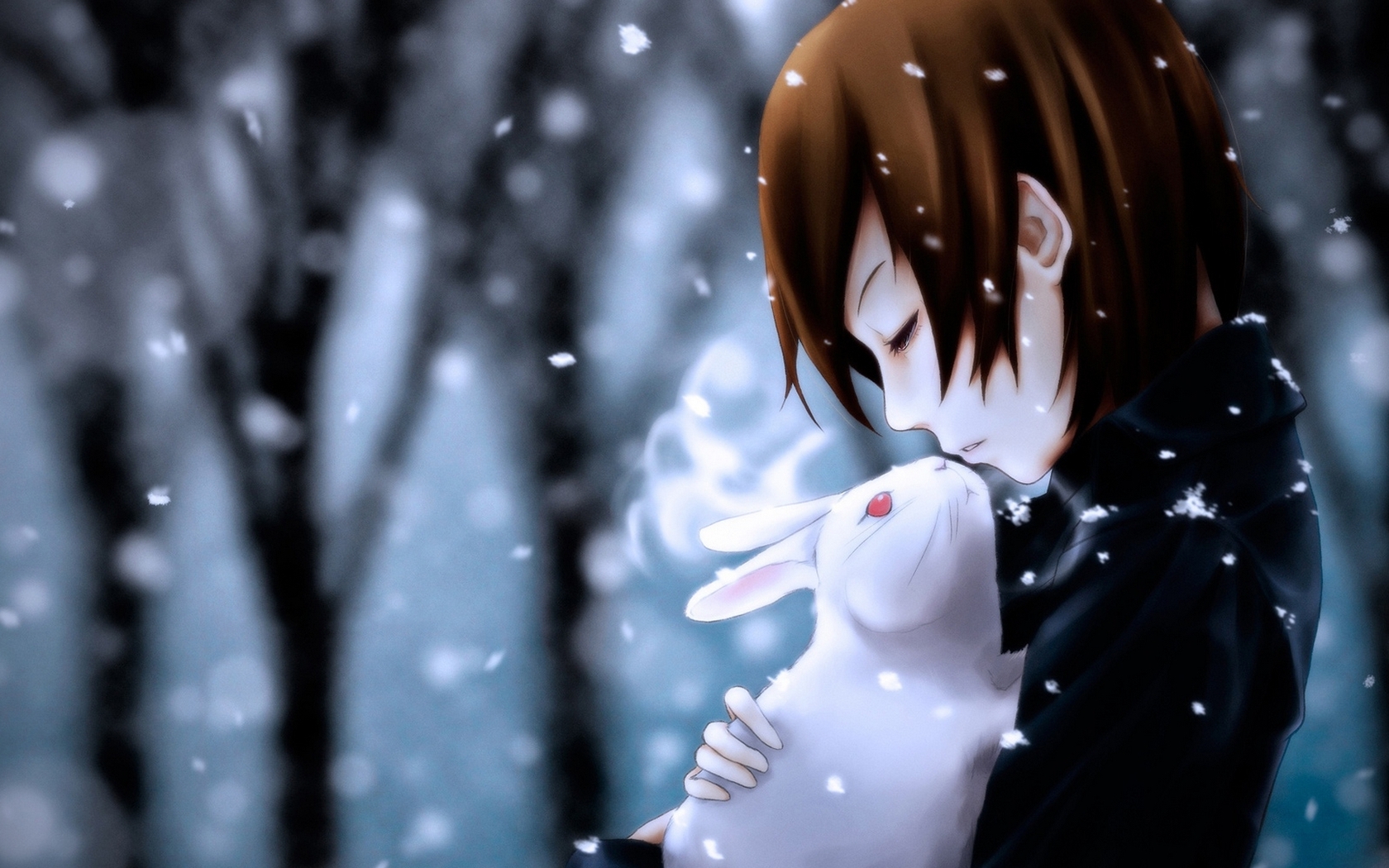 Anime girl rabbit and snow wallpapers