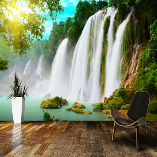 Photo landscape wallpaperd waterfall wallpaper for living room bedroom kitchen background wall waterproof pvc wallpaper