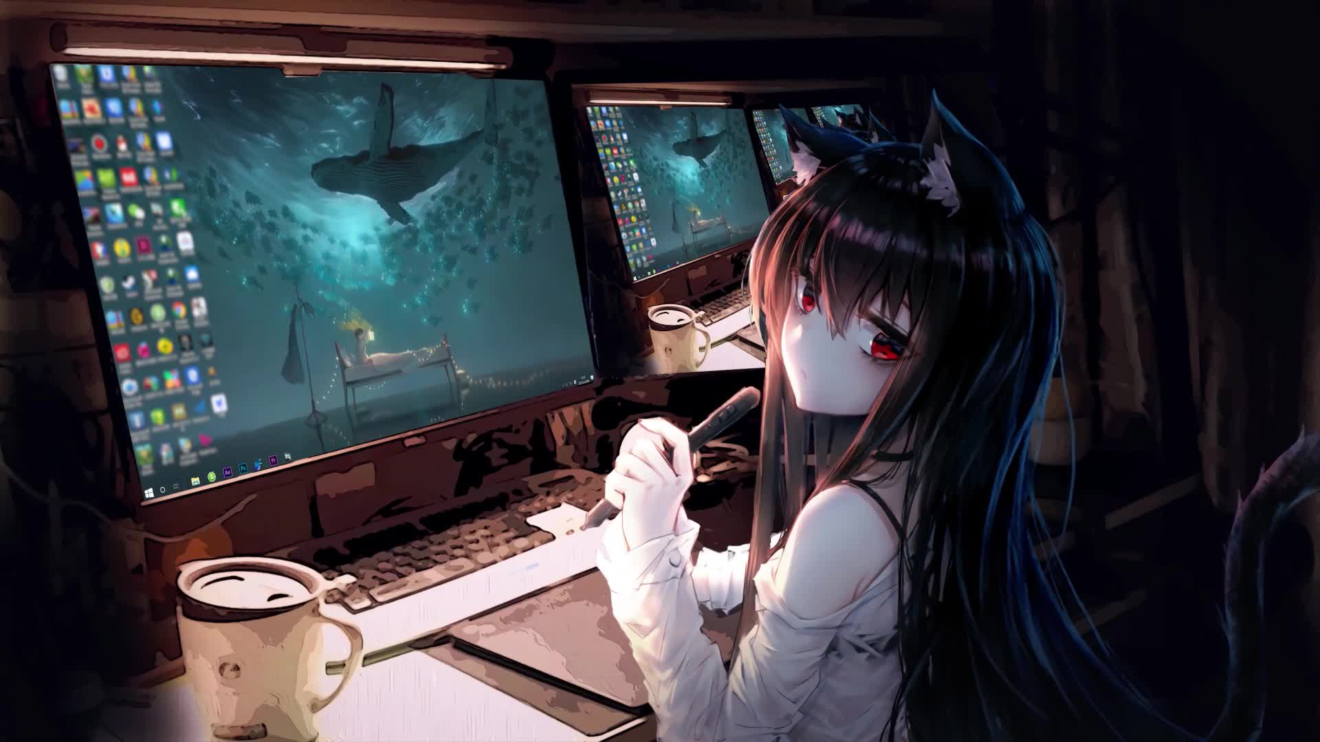 Anime girl puters and animated desktop k