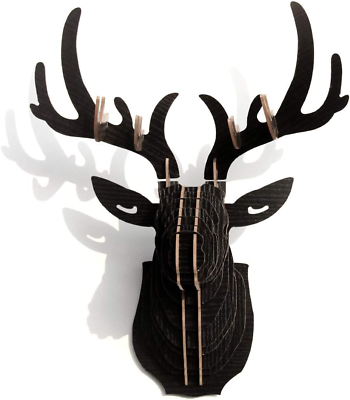 Hooshing deer head wall decor black antlers trophy sculpture diy d puzzle wall