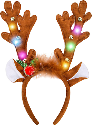 Reindeer antlers headband led deer antler headband with bells light up christmas