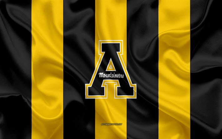 Download wallpapers appalachian state mountaineers american football team emblem silk flag yellow