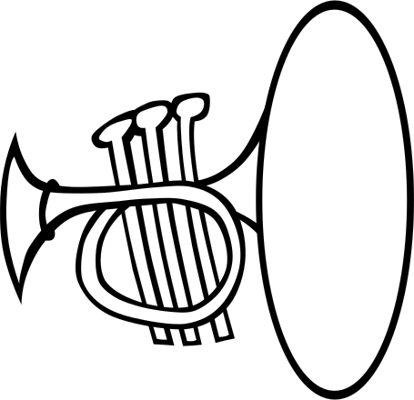 A black and white image of a trombone clip art image