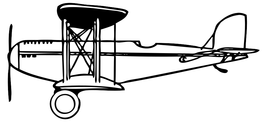 A black and white drawing of a plane clip art image
