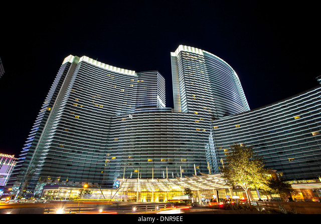The aria hotel casino in las vegas pictured at night stock photo