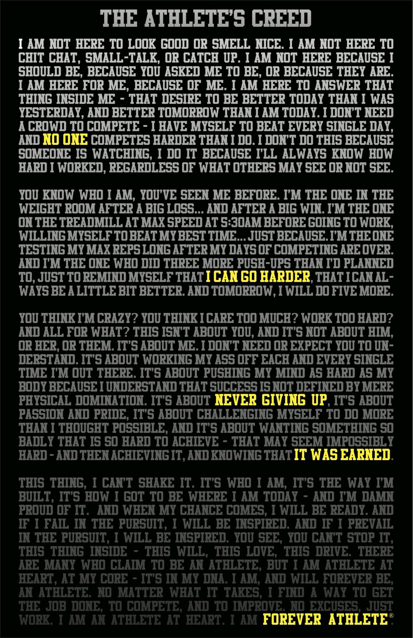 Motivational wallpaper the athletes creed