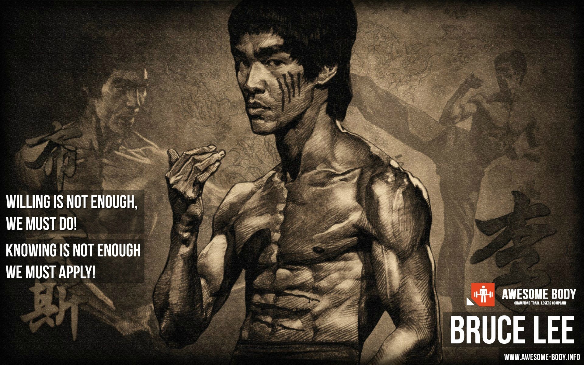 Motivational working out bruce lee quote skinny