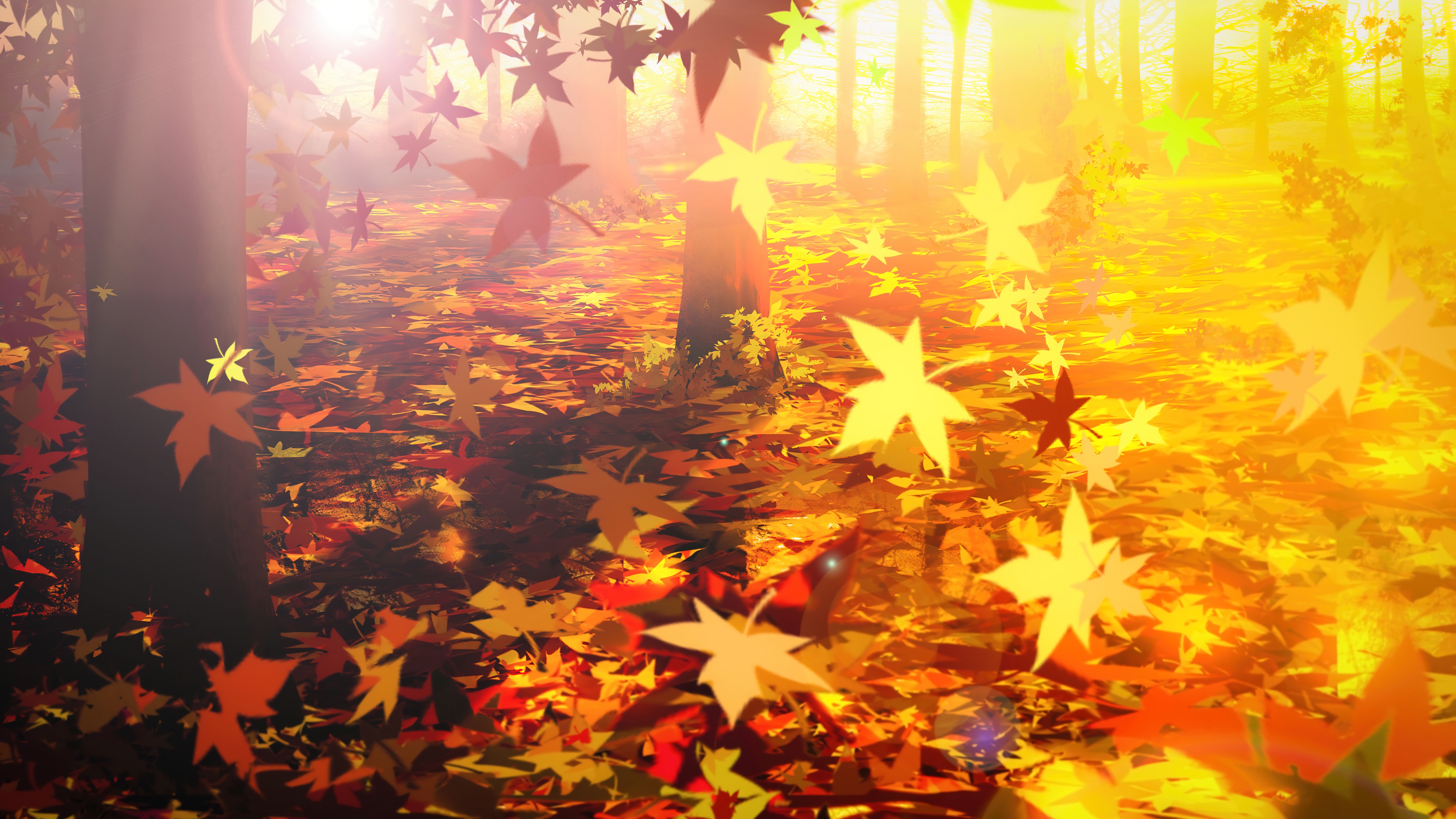 Wallpaper autumn leaves falling anime art k hd