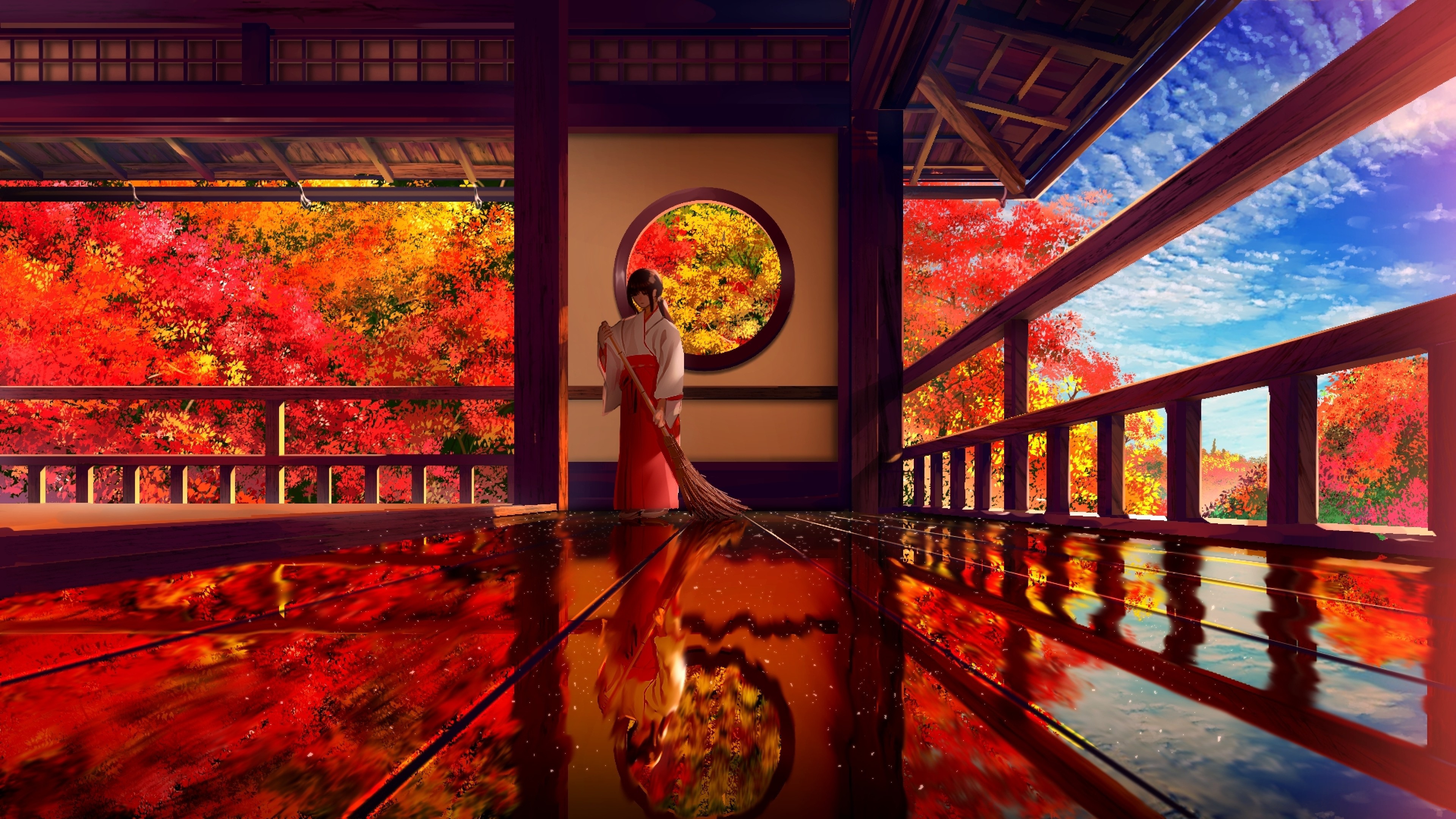 Miko in autumn k wallpaper