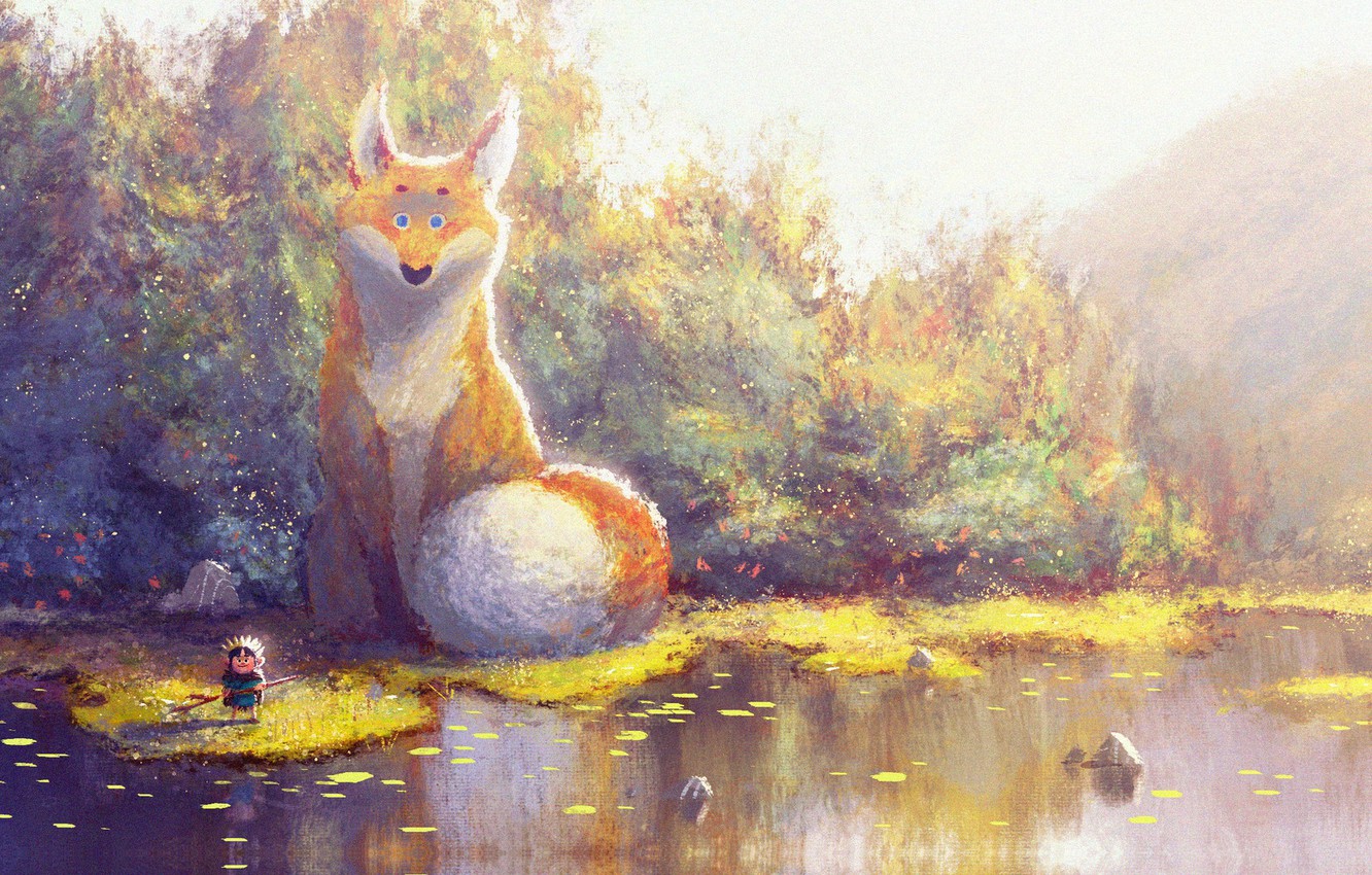 Wallpaper autumn art fox fantasy childrens prince of sunflower scene gop gap images for desktop section ñðð