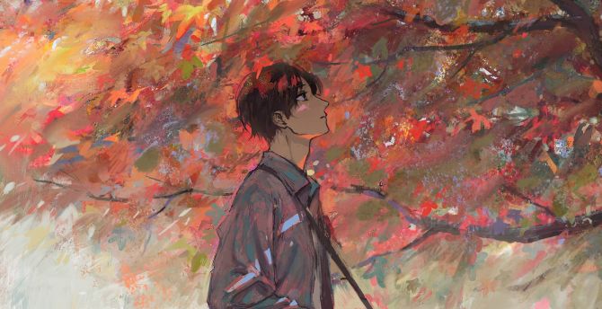 Wallpaper anime boy autumn tree artwork desktop wallpaper hd image picture background cf