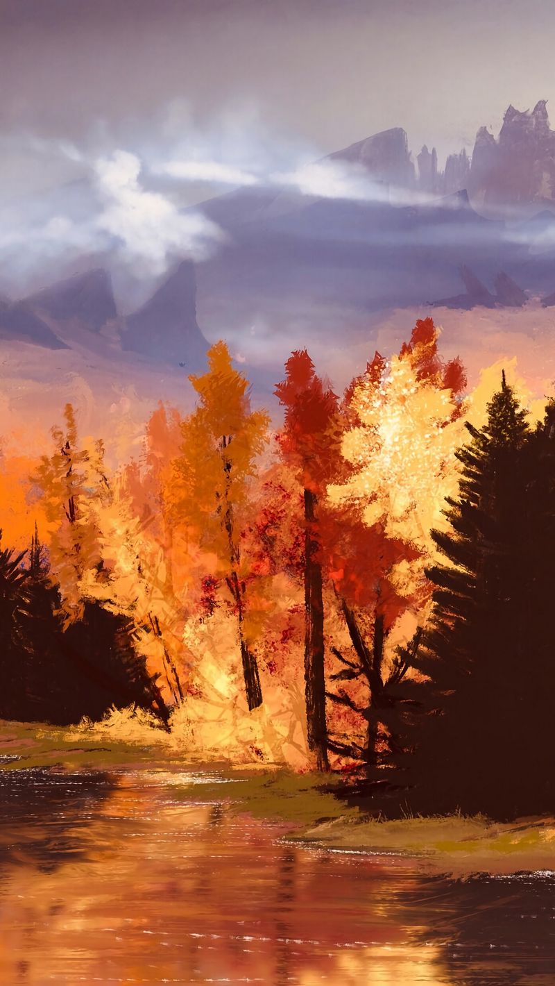 Download wallpaper x autumn forest art iphone sesc for parallax hd background