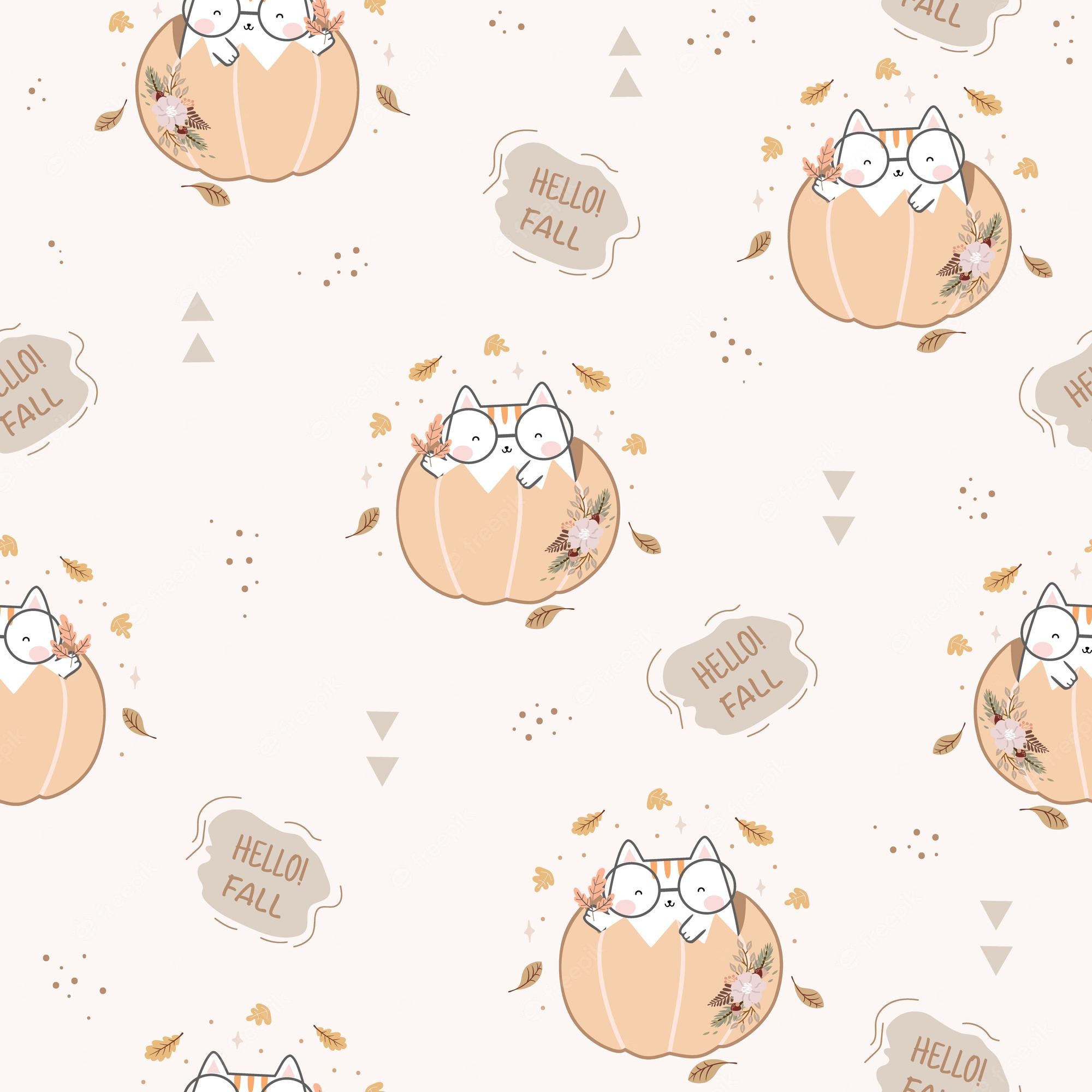 Premium vector kawaii autumn cat seamless pattern design pattern for print textile fabric wrapping paper wallp