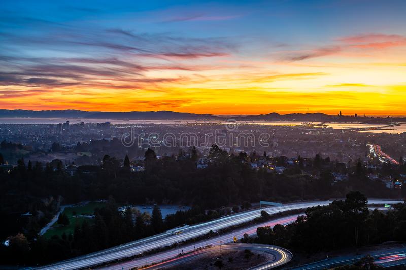 Sunset over the san francisco bay area stock photo