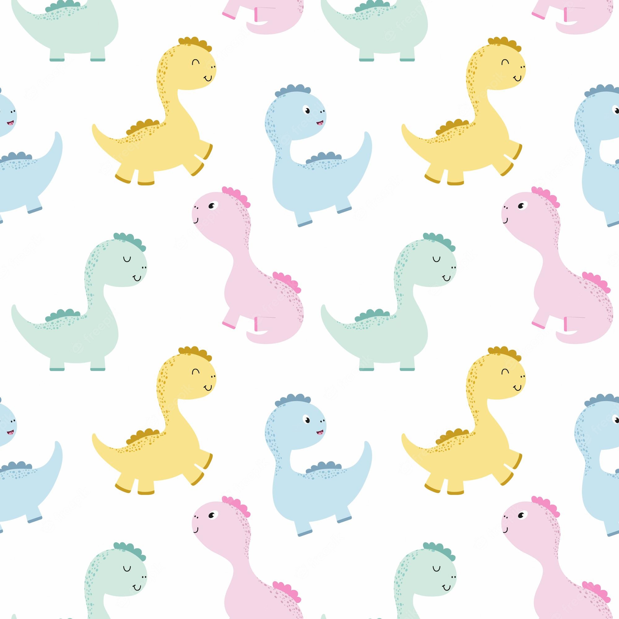 Premium vector endless background with cute dinosaurs for baby monster dragon and dinosaur vector pattern for printing on wallpaper fabric clothing packaging paper for birthday