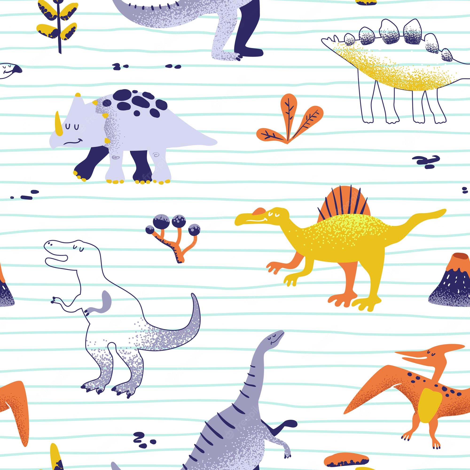 Premium vector seamless cute cartoon dinosaurs pattern vector baby dino background texture backdrop for textile fabric wallpaper print