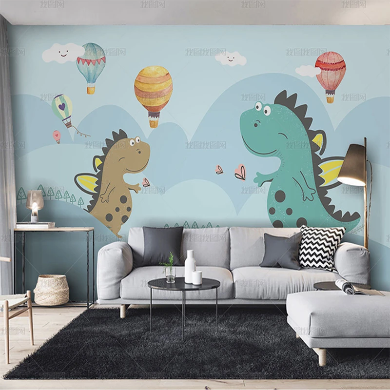 Modern simple hand painted dinosaur baby wallpaper childrens room girl bedroom background wall cartoon mural early education