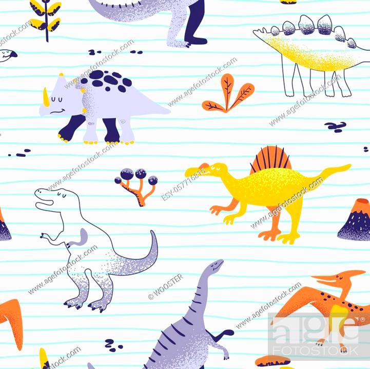 Seamless cute cartoon dinosaurs pattern vector baby dino background texture stock vector vector and low budget royalty free image pic esy