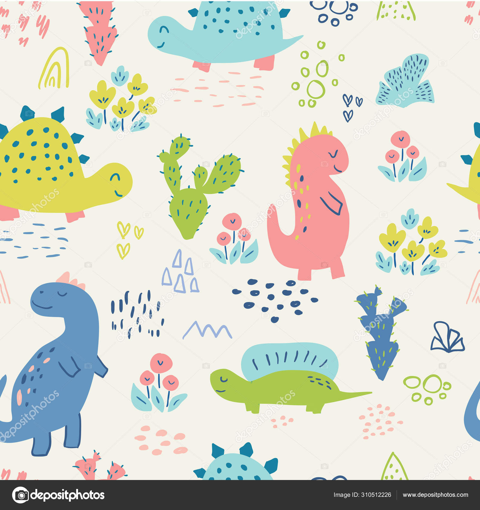 Seamless pattern with cute hand drawn dinosaurs for baby and kids fabric textiles wallpapers and products stock vector image by saltoli
