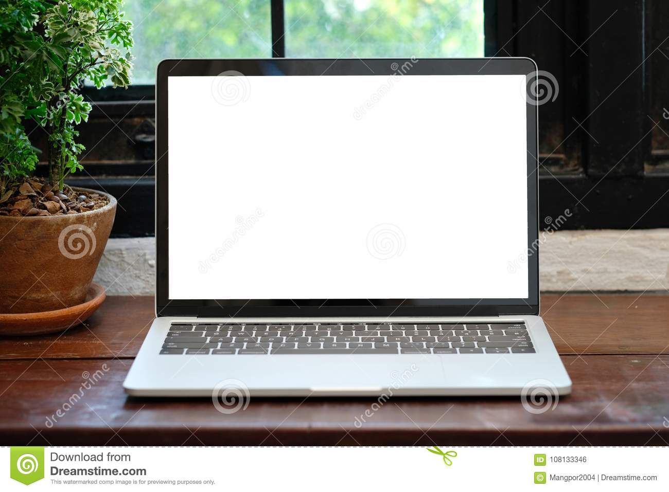 Laptop puter with blank screen for mock up template background business technology and lifestyle background concept stock photo
