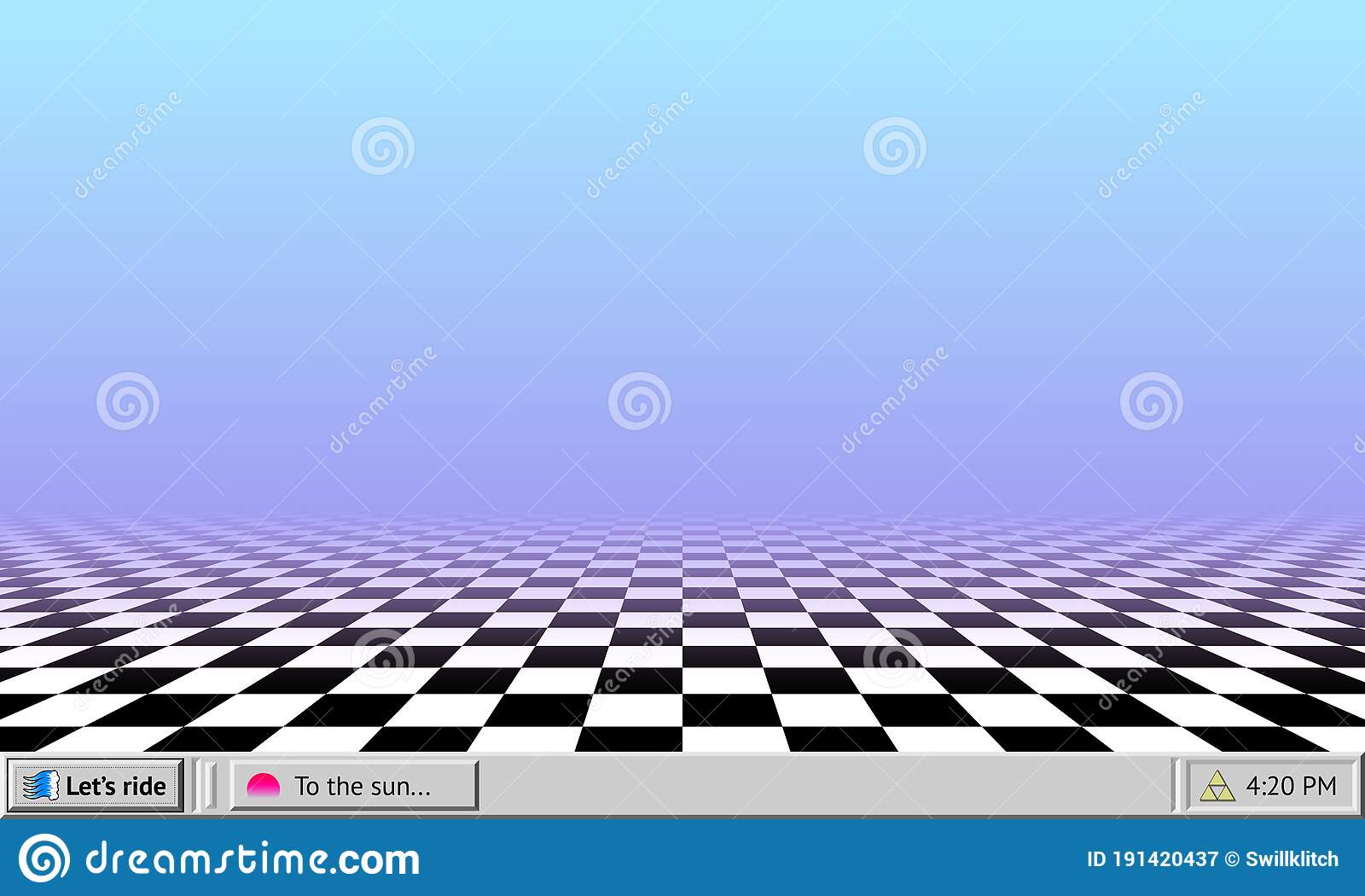 Vaporwave abstract background with retro puter interface worktable and checkered floor wallpaper stock vector