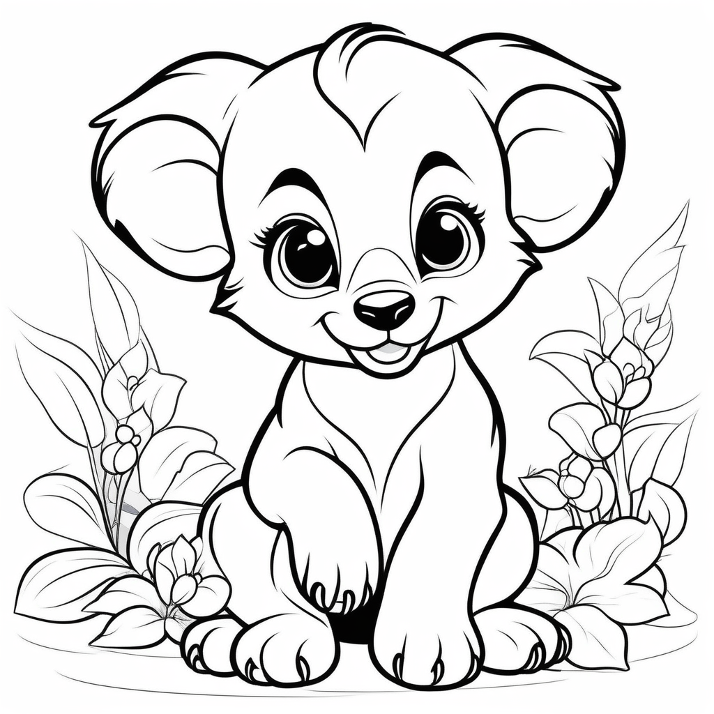 D outline simple vector monochrome picture despicting a cute koala in a natural enviroment for a coloring book