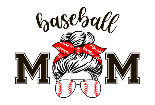 Baseball mom with sunglasses and bandana vector mom life print messy bun design stock illustration