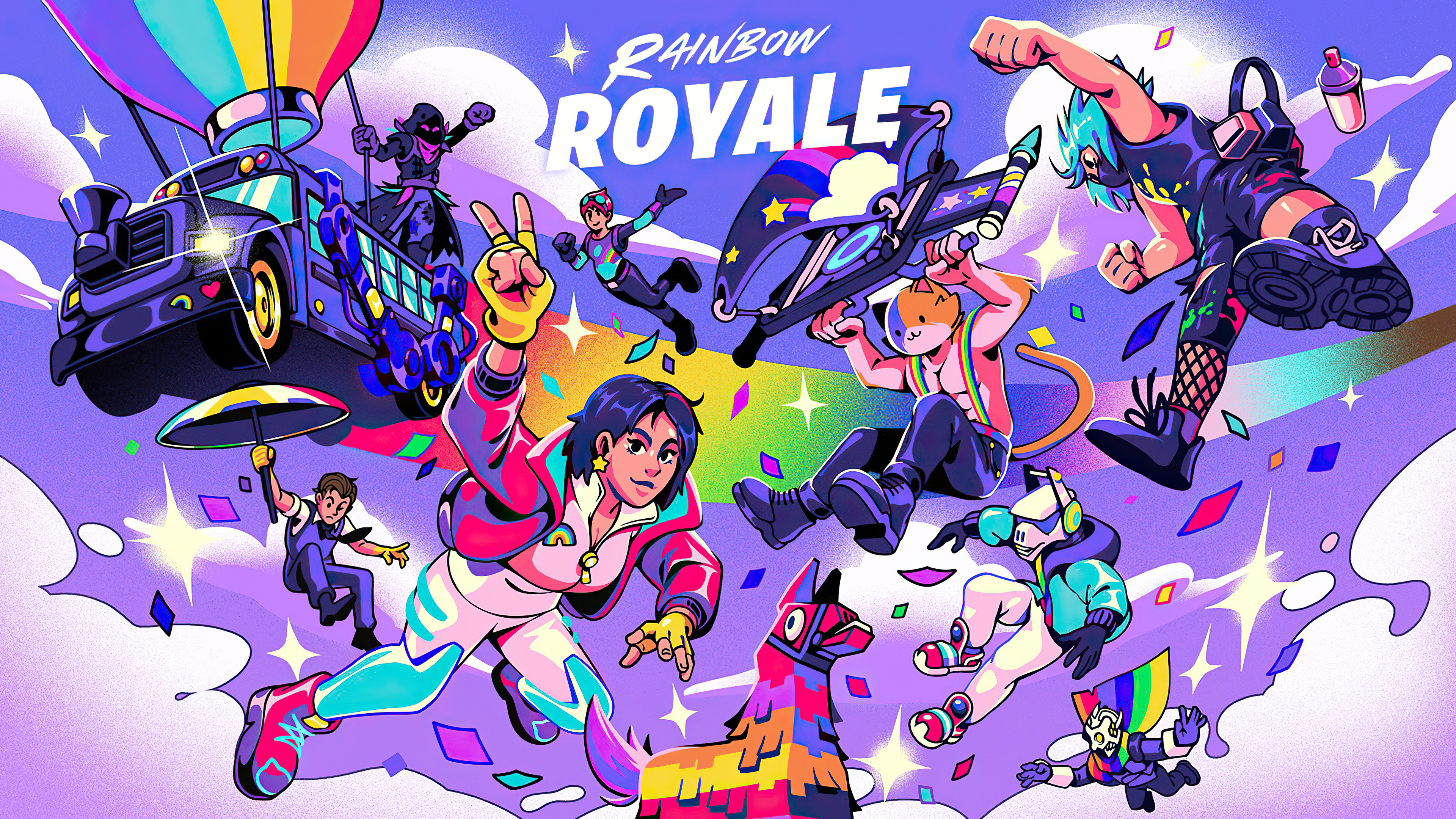 Fortnite rainbow royale battle bus hd games k wallpapers images backgrounds photos and pictures