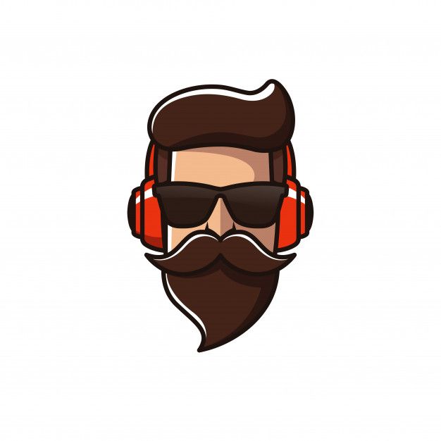 Premium vector beard man with headphone logo template beard logo design beard logo beard cartoon