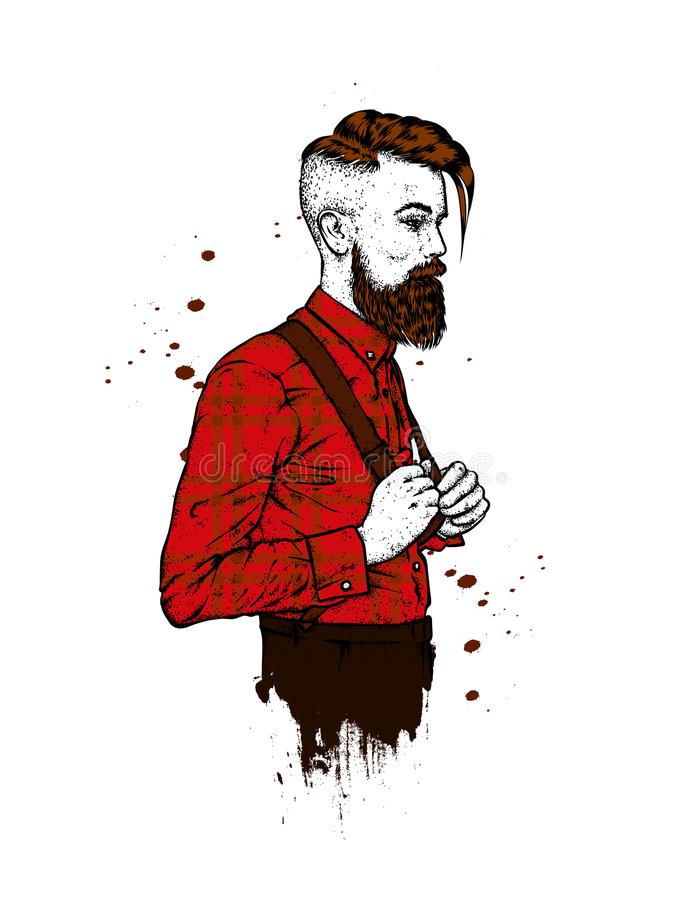 Stylish man with a beard man with long hair vector illustration for a card or poster print on clothes barbershop hipster stock vector