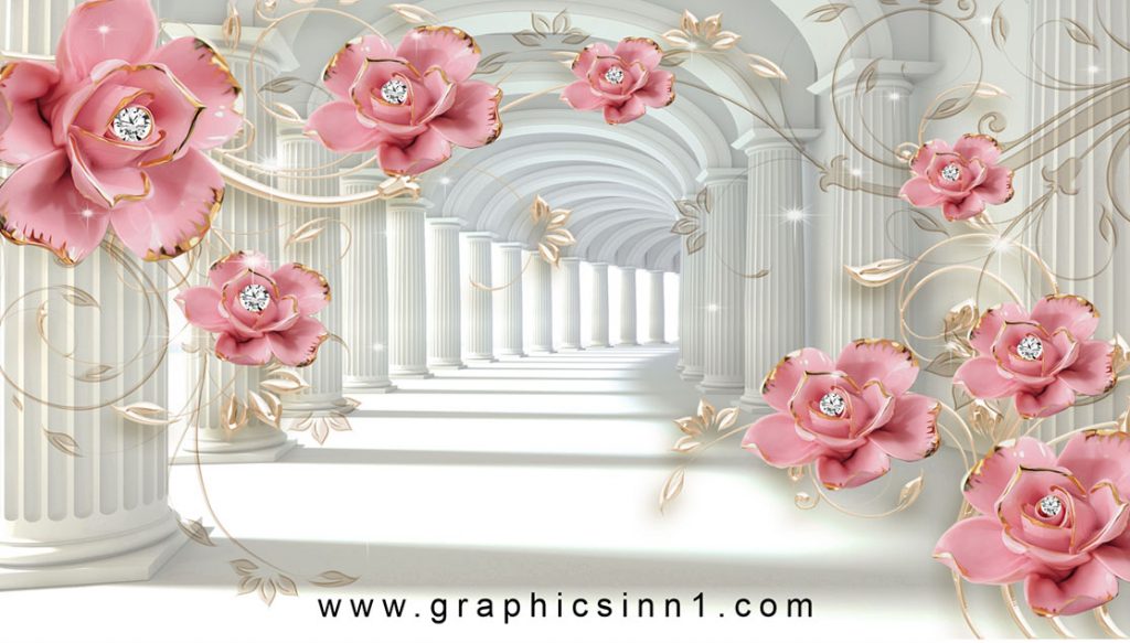 D pink flowers wall wallpaper free download â graphics inn