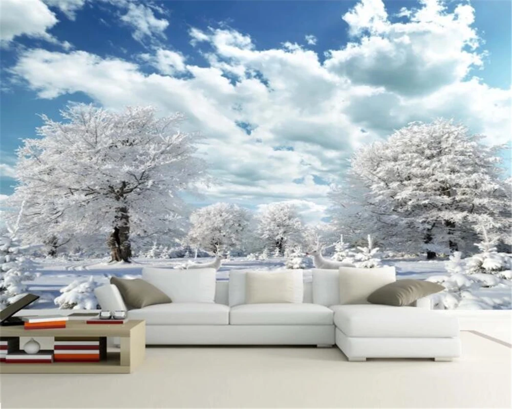 Beibehang custom wallpaper photo beautiful winter snow landscape landscape hd elk living room tv background wall d wallpaper