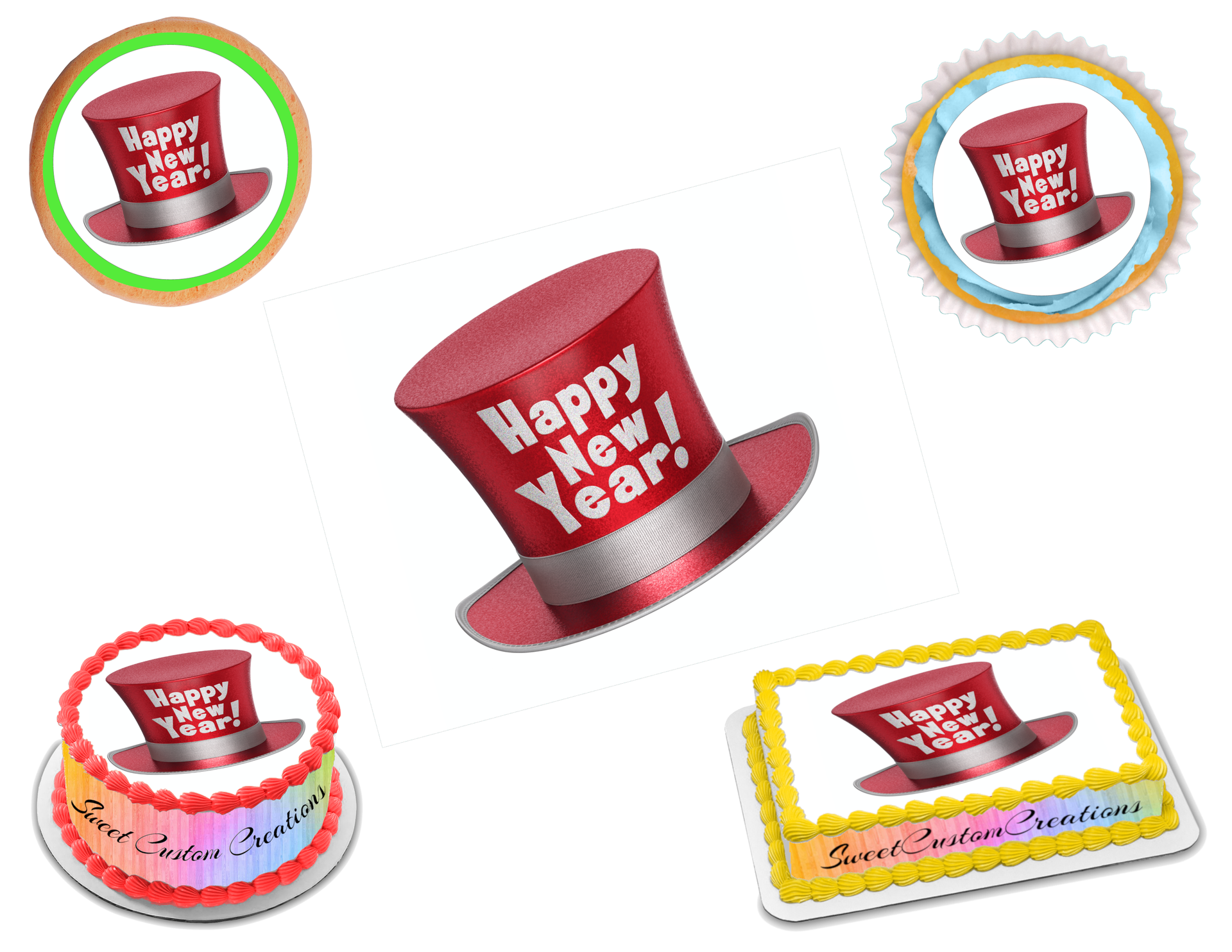 Happy new year edible image frosting sheet topper sizes â sweet custom creations