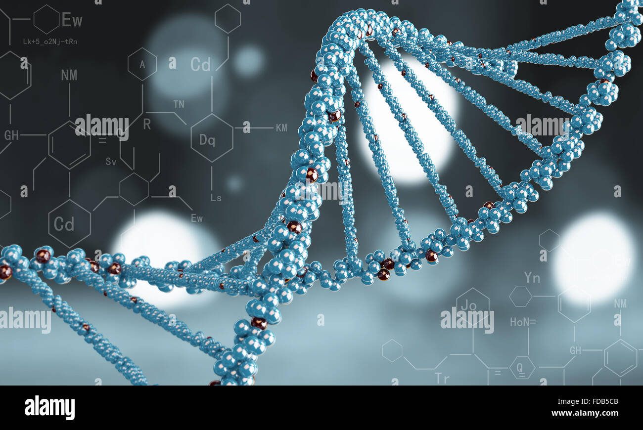 Biochemistry science concept with dna molecules on blue background stock photo